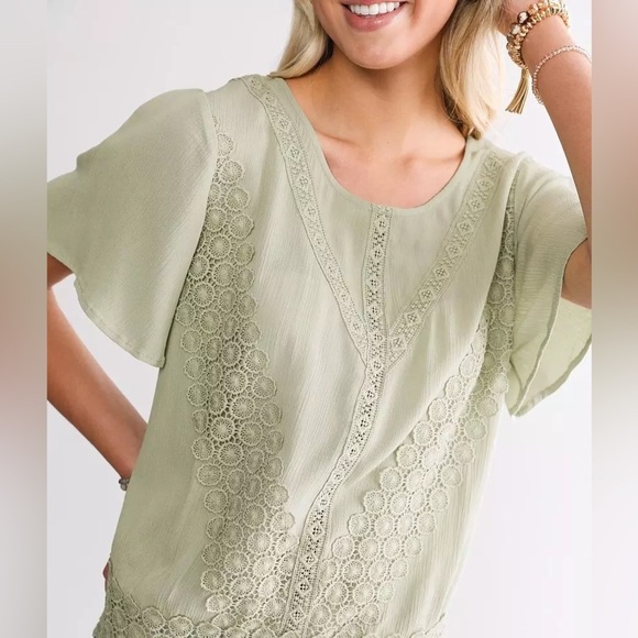 Daytrip Applique Sage Boho Crocket Women’s Top Tie Back Size XL #1600 - Picture 3 of 11